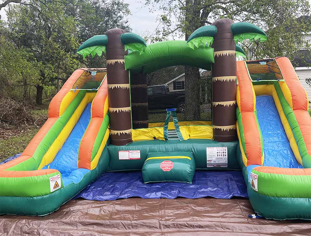 Double Slide Tropical Bounce House Combo - Wet or Dry