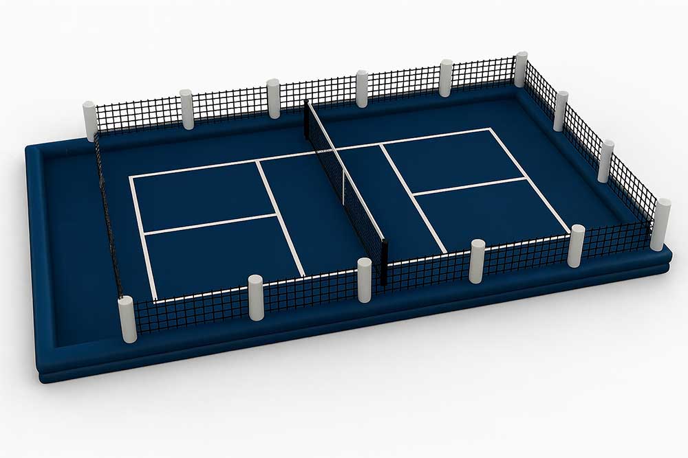 inflatable floating pickleball court with netting walls