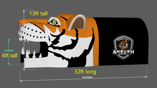 Inflatable Black Football Tunnel With Tiger Head Run Through