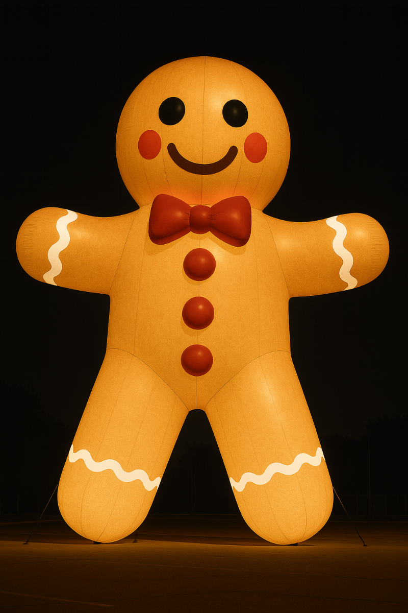large inflatable gingerbread man with lights