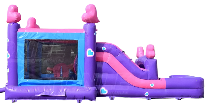unicorn bounce house with slide side view