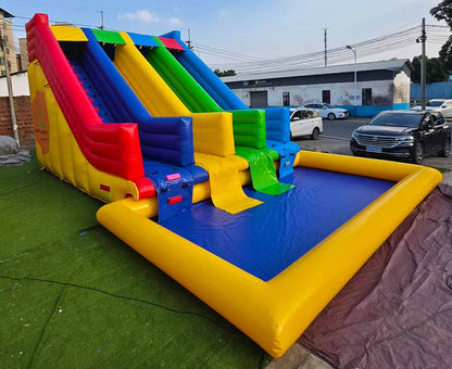 Large 2 Lane Inflatable Water Slide With Pool