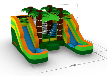 Double Slide Tropical Bounce House Combo - Wet or Dry