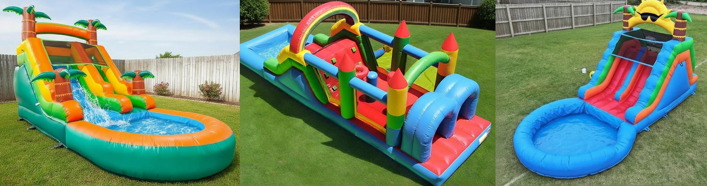 3 Pack Inflatables - Two Water Slides & Obstacle - 50% Off