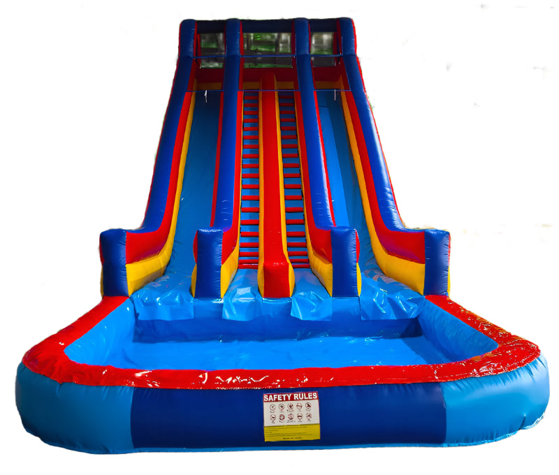Double Lane Inflatable Water Slide With Large Pool