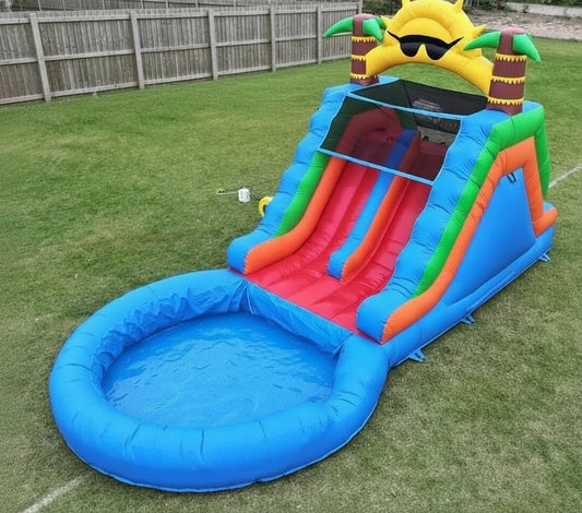 Inflatable Double Lane Water Slide With Pool