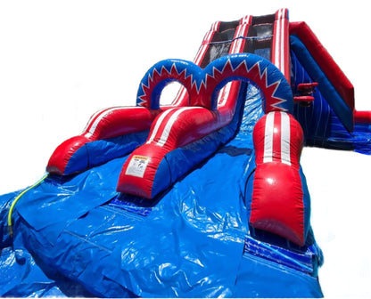 Double Lane Inflatable Water Slide With Side Steps & Basketball Hoops