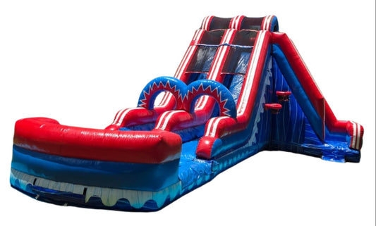 Double Lane Inflatable Water Slide With Side Steps & Basketball Hoops
