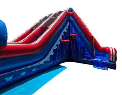 Double Lane Inflatable Water Slide With Side Steps & Basketball Hoops