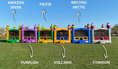 Vibrant Castle Bounce Houses With Changeable Banner