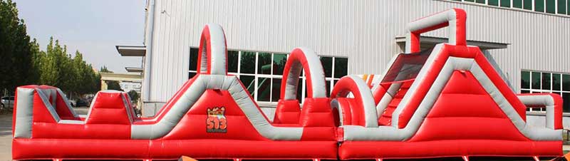 Fire Engine Red Inflatable Obstacle Course Side