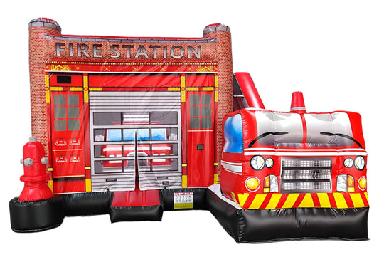 fire station bounce house with slide front