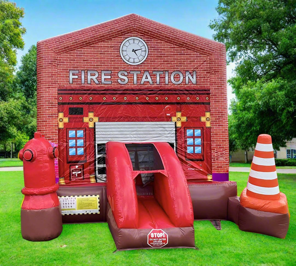 Fire Exit Inflatibles 3 In 1 Fire Station Bounce House – inflatableisland.co