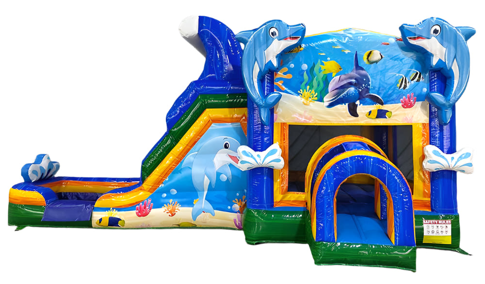 Dolphin Bounce House With Slide - Wet or Dry