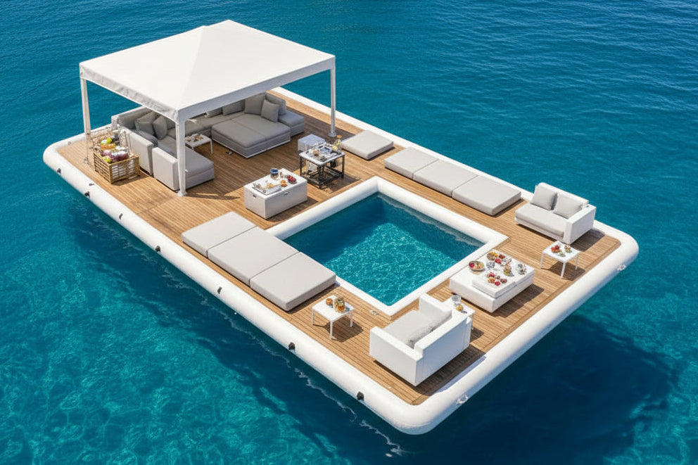 inflatable floating dock with pool