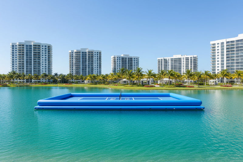 floating pickleball court on lagoon
