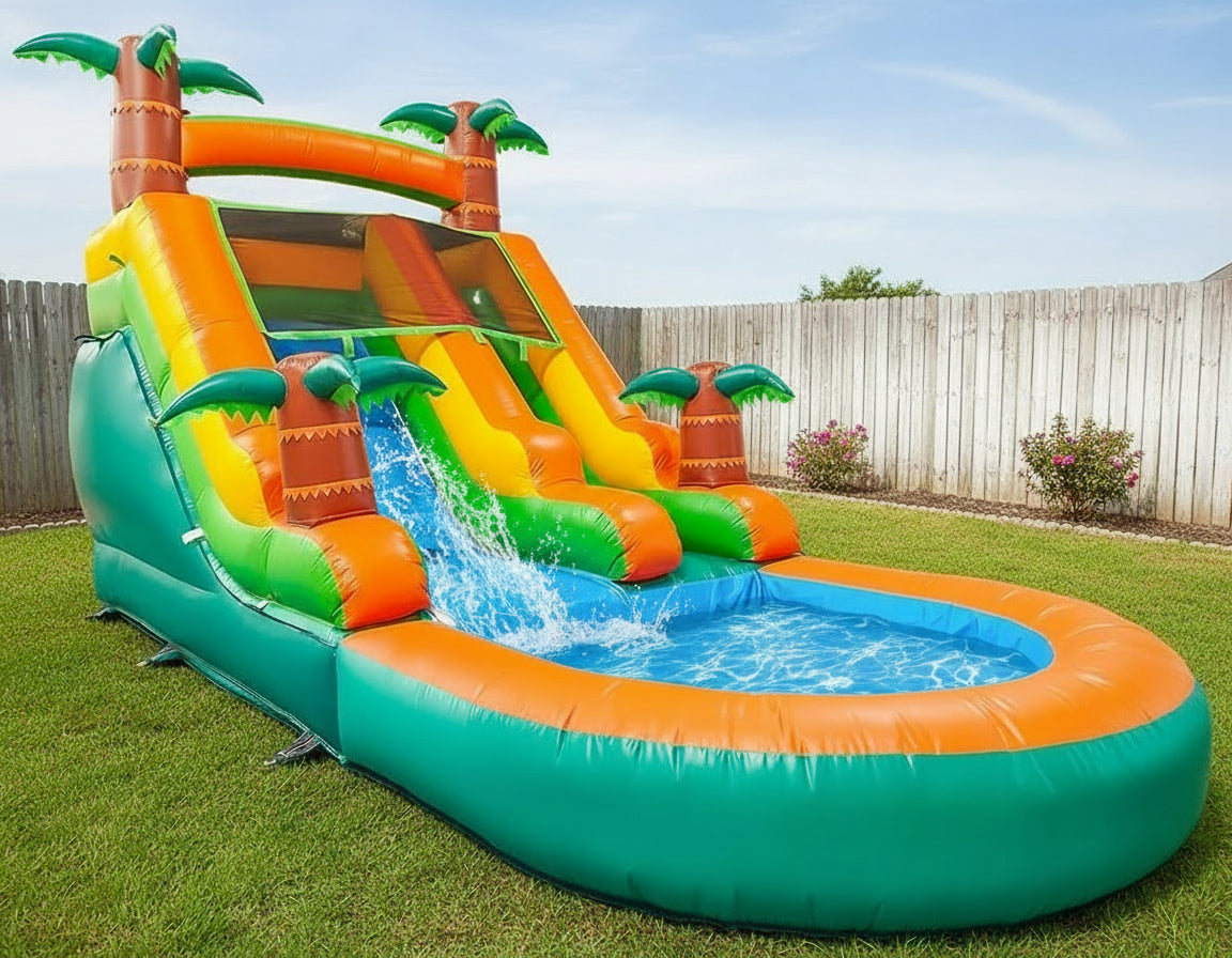 Tropical Inflatable Water Slide With Pool - In Stock – inflatableisland.co