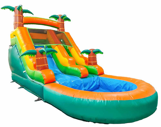 Tropical Inflatable Water Slide With Pool