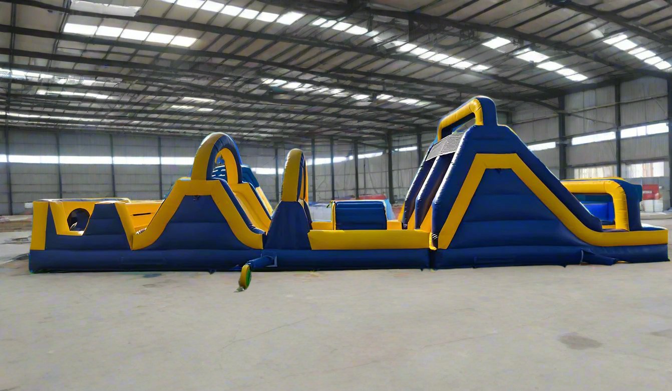 interactive challenge inflatable obstacle course side view