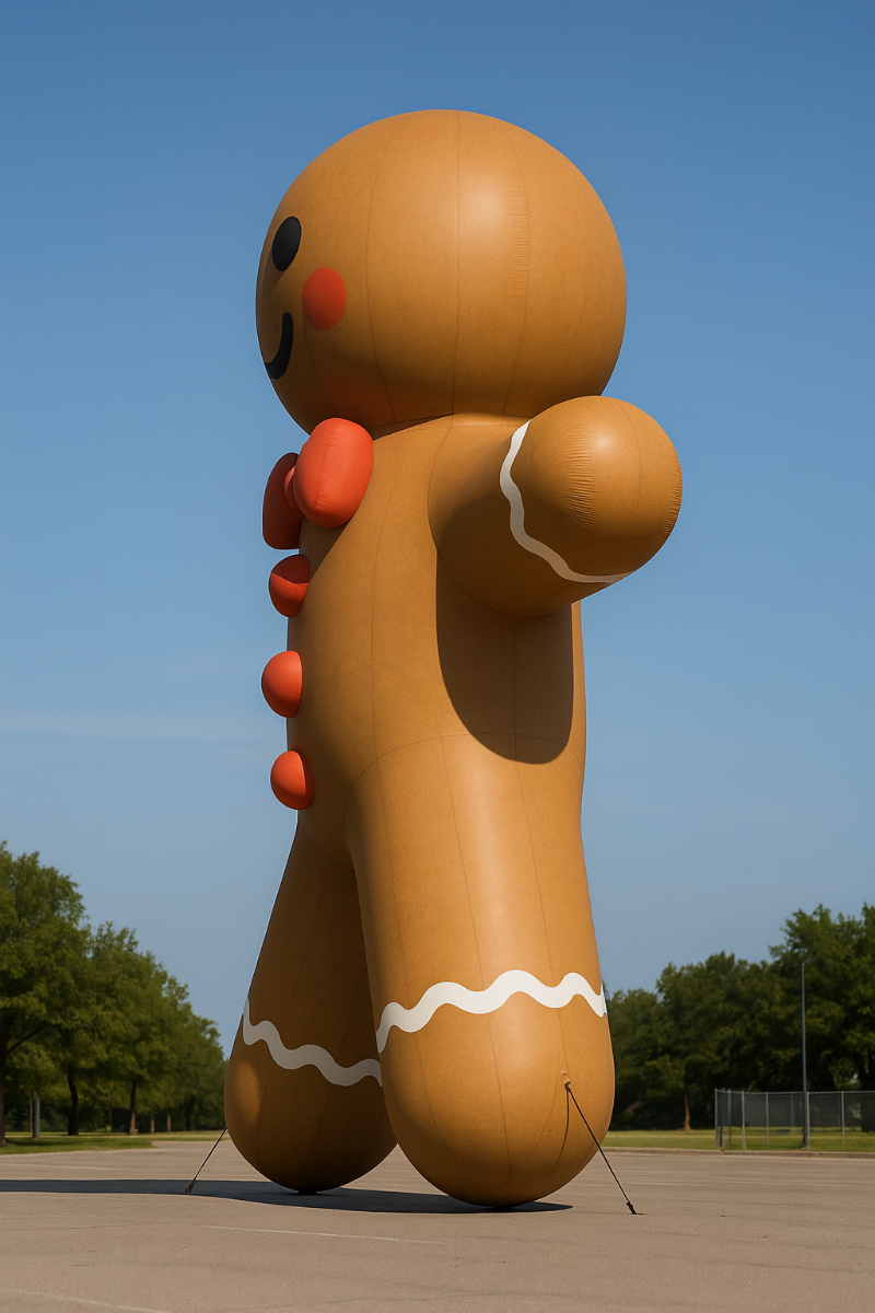 large inflatable gingerbread man side view