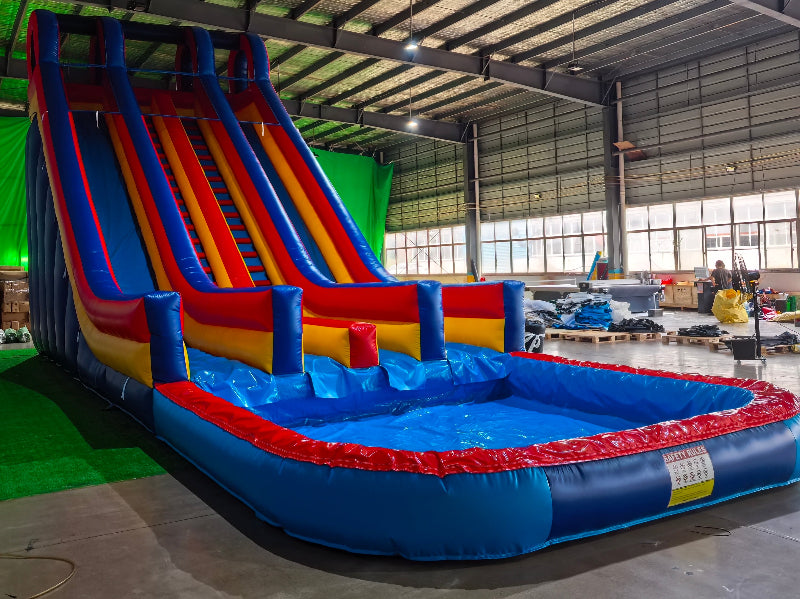large inflatable water slide with pool