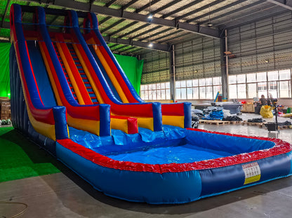 large inflatable water slide with pool