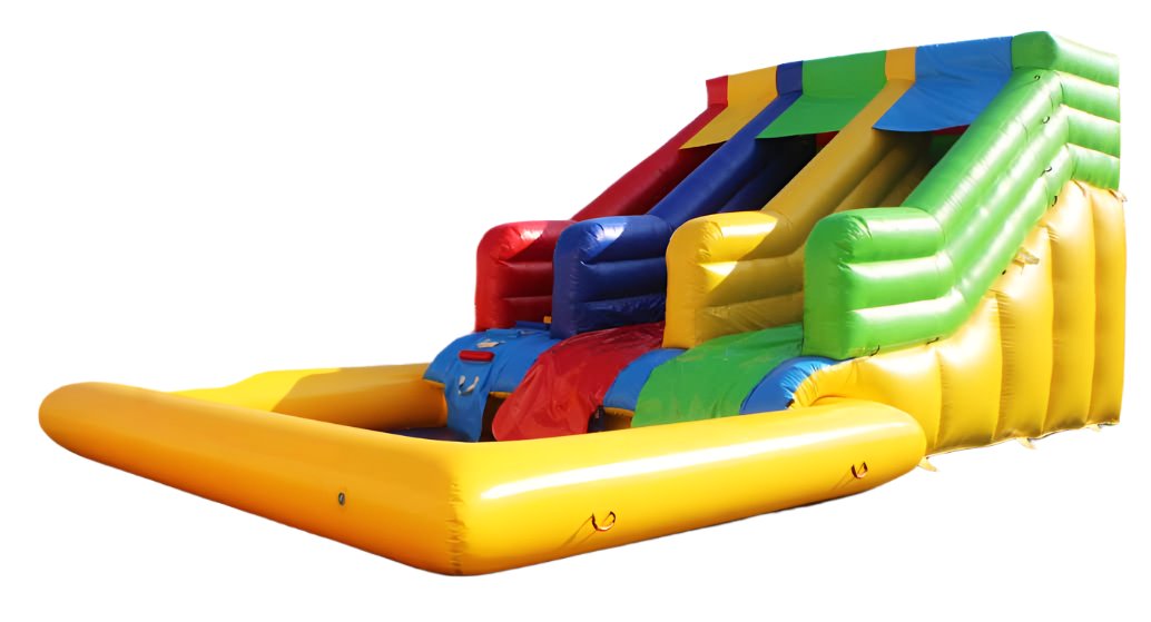 Small 2 lane inflatable water slide with pool front side view 2