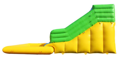 Small 2 lane inflatable water slide with pool side view