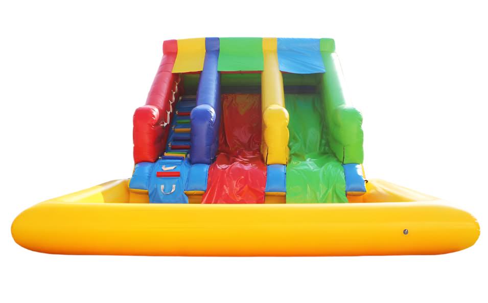 Small 2 lane inflatable water slide with pool