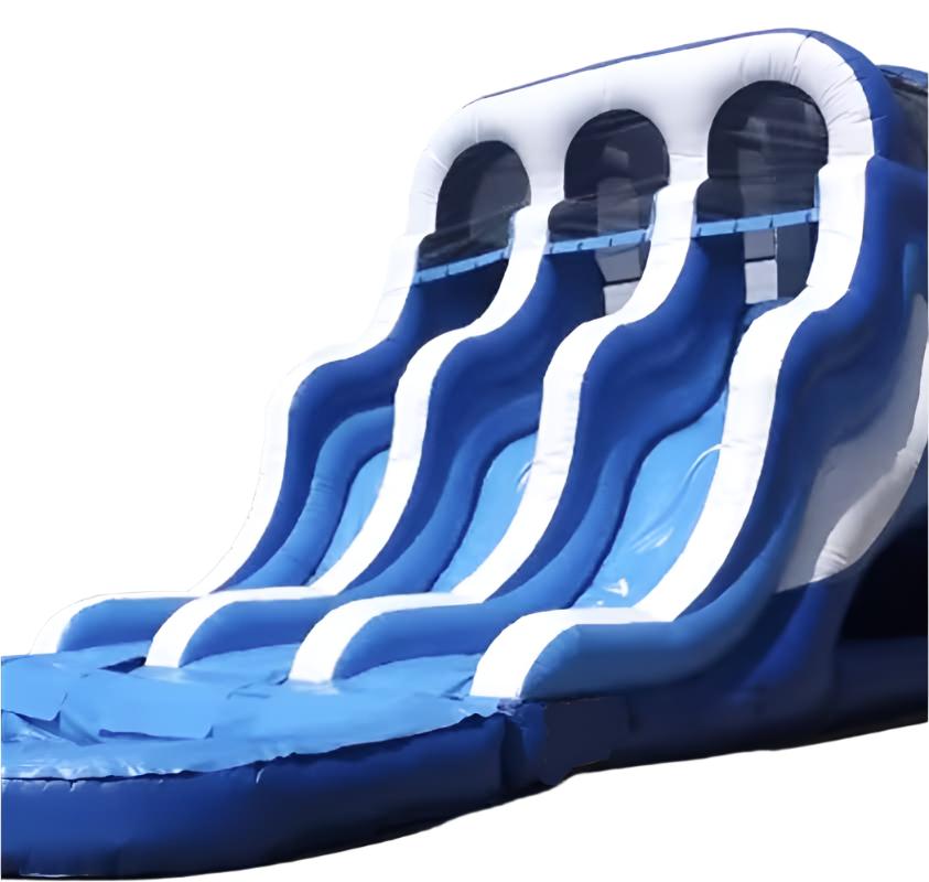 Triple Lane Back Loading Inflatable Water Slide With Pool Side View