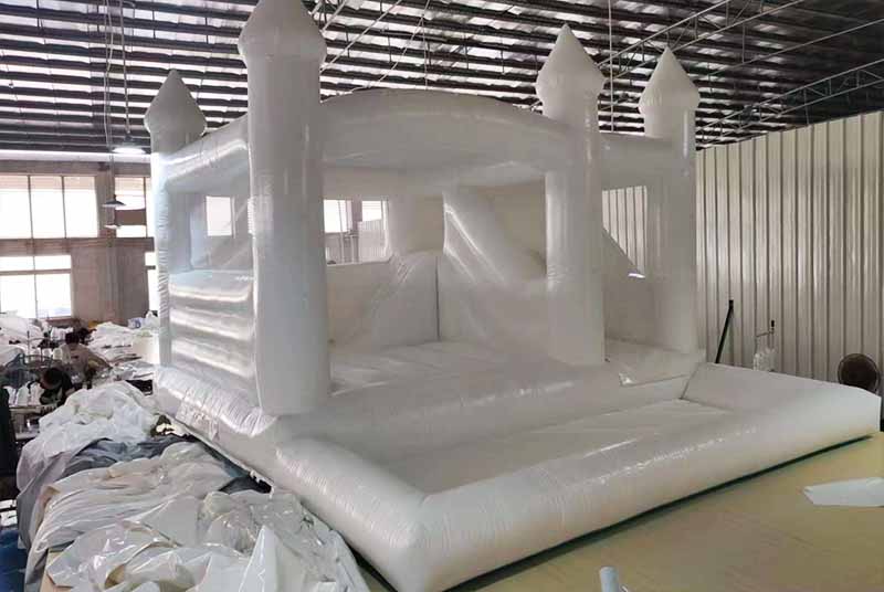 White Wedding Bounce House With Slide