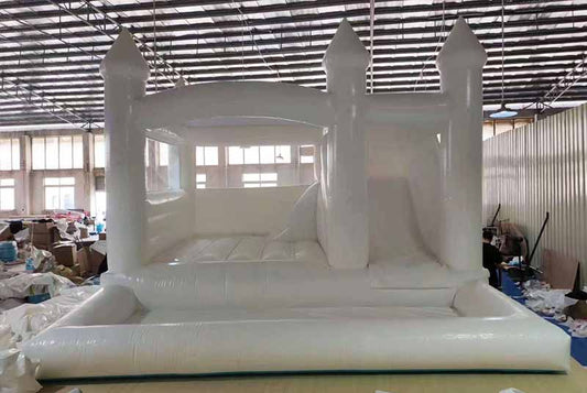 White Wedding Bounce House With Slide