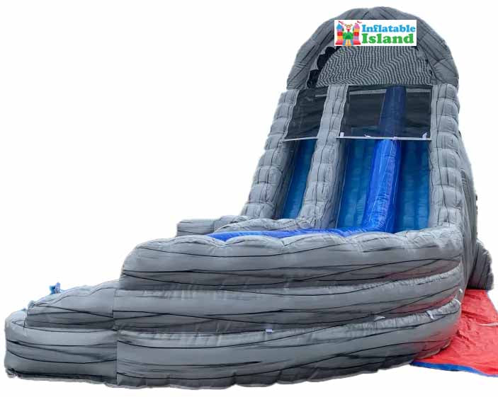 Double Lane Inflatable Curved Water Slide With Pool