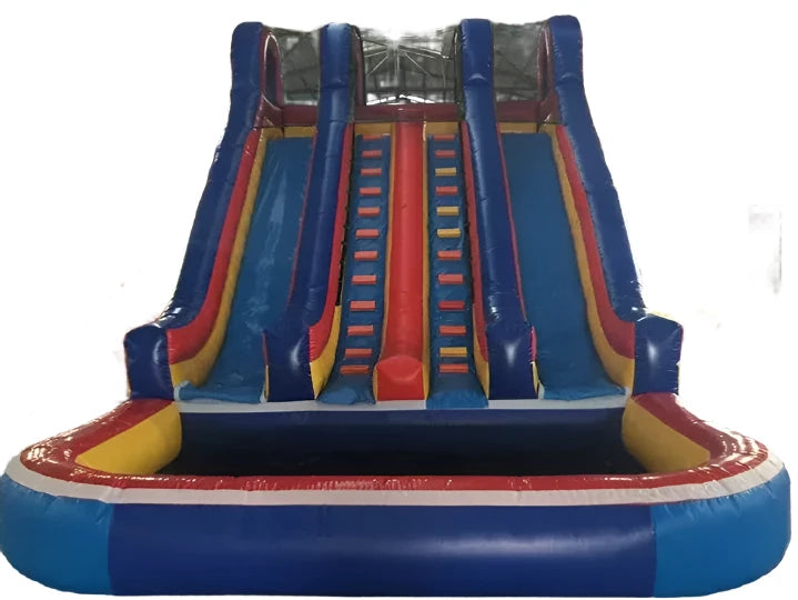 Retro Double Lane Inflatable Water Slide With Large Pool