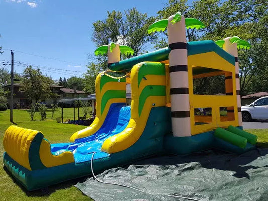 Palm Tree Inflatable Bounce House With Water Slide