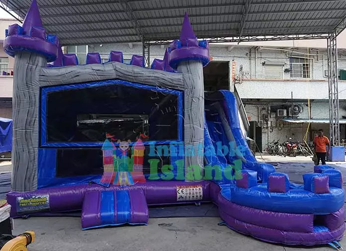 Purple Blue Castle Bounce House With Slide