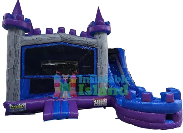 Purple Blue Castle Bounce House With Slide