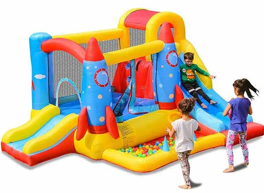 Small Rocket Bounce House With Slides and Ball Pit